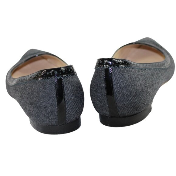 Oscar De La Renta Charcoal Tweed Black Patent Leather Detail Ballet Flats - Picture 8 of 9